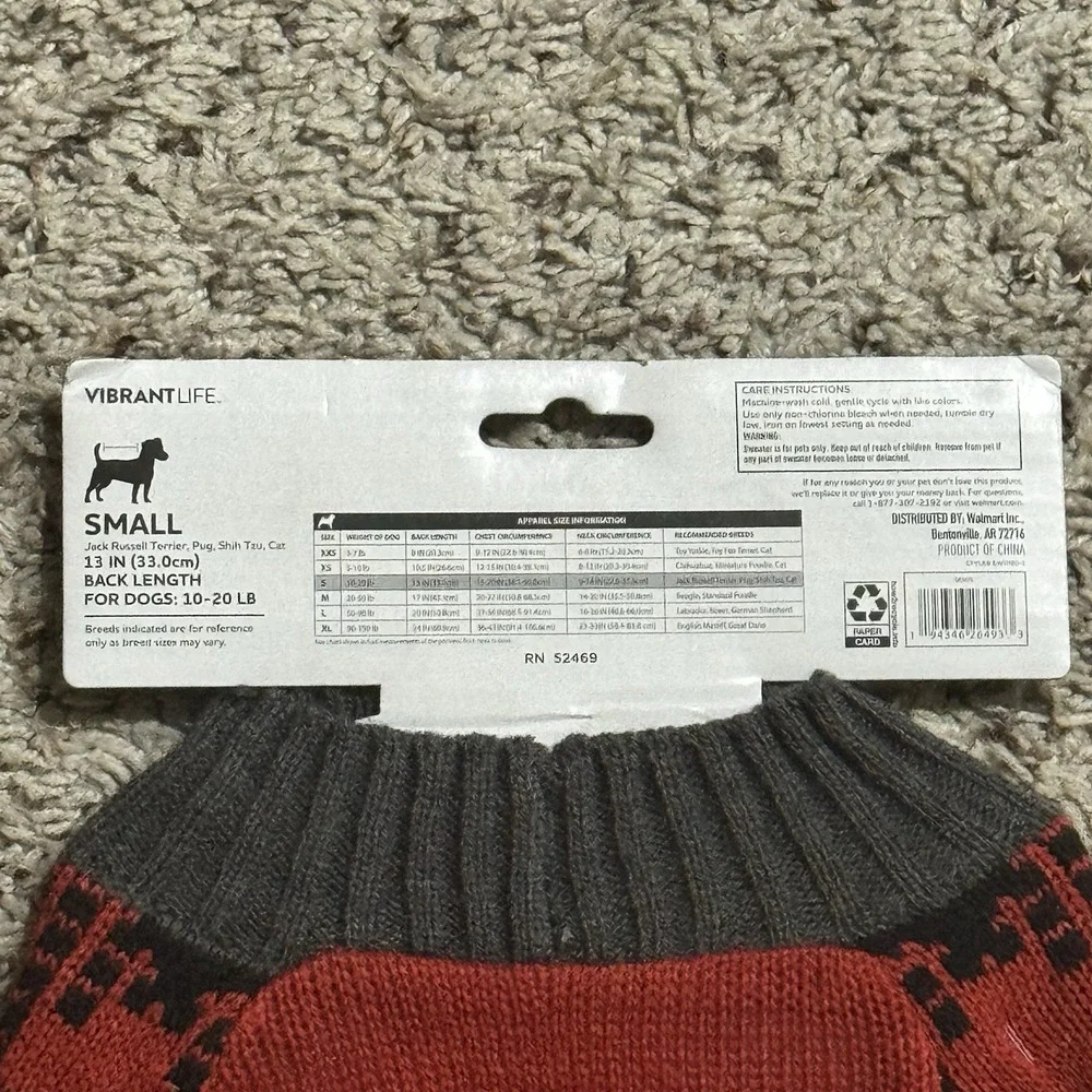 Vibrant‎ Life Dog Cat Buffalo Check Red Pet Sweater Sz SM 10-20Lb Fall Winter